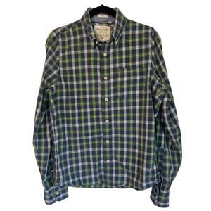Abercrombie & Finch Irregular Blue/Green Plaid Button Up, size Medium